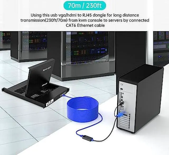Alt view image 2 of 5 - 4 Pack USB VGA to RJ45 Dongle, Work for MT-VIKI CAT6 KVM Switch (1708MS-IP) Extend Distances up to 230ft/70m from KVM Console to Servers