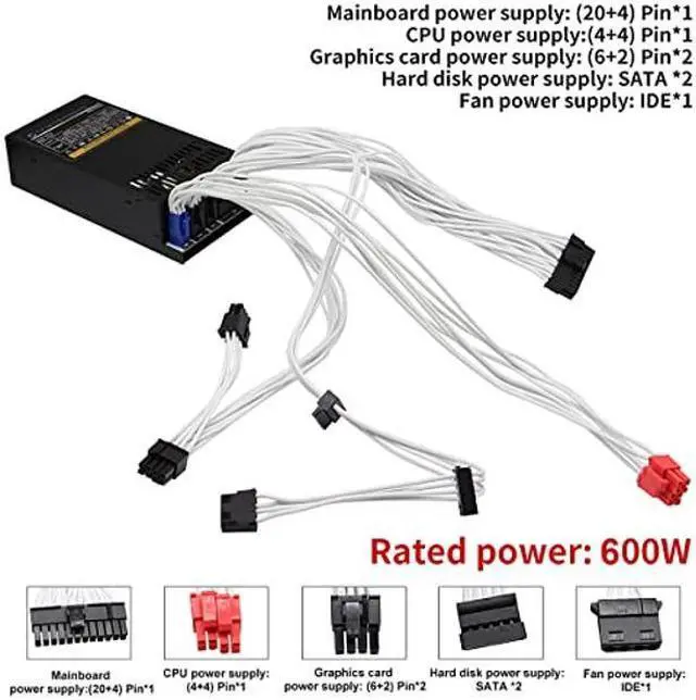Alt view image 5 of 5 - T.F.SKYWINDINTL Flex ATX Power Supply 600W 1U Fully Modular PSU 100-240V AC with 1x20/24Pin Mainboard Power,4xSATA Ports, 2xIDE Fan Power for Rack Mount Case Desktop Server POS AIO System