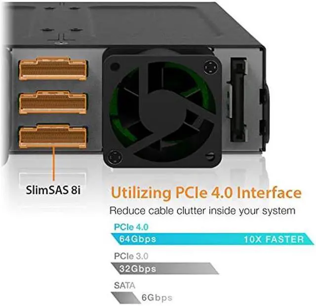 Alt view image 4 of 5 - ICY DOCK 6 Bay U.2 / U.3 NVMe SSD PCIe 4.0 Mobile Rack Enclosure for 5.25" Bay (SlimSAS SFF-8654 8i) - ToughArmor MB118VP-B
