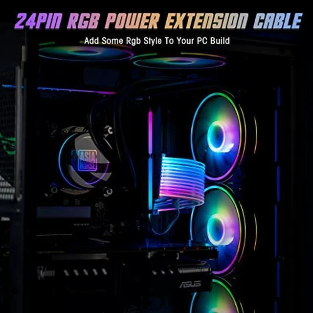 Alt view image 2 of 5 - AsiaHorse 24 Pin ATX Addressable RGB Power Extension Cable, 18AWG RGB PC Cables Motherboard PSU Extension Cable for Motherboard Connector, Support 5V 3Pin Synchronized (Strip Design-White)