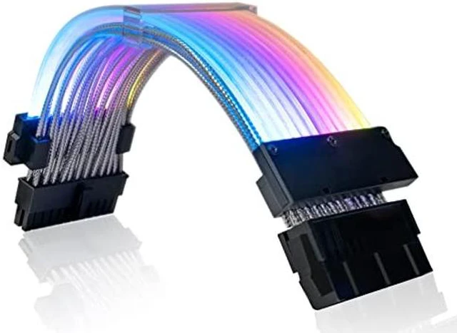 Main image of AsiaHorse 24 Pin ATX Addressable RGB Power Extension Cable, 18AWG RGB PC Cables Motherboard PSU Extension Cable for Motherboard Connector, Support 5V 3Pin Synchronized (Strip Design-White)