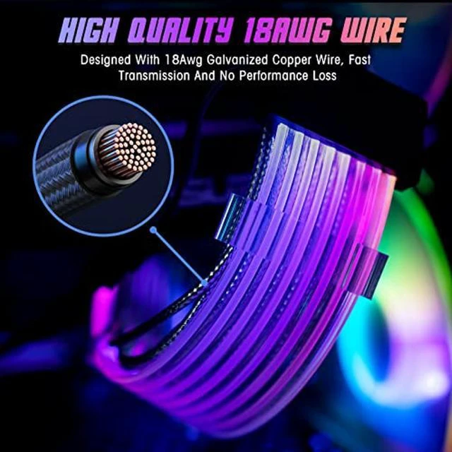 Alt view image 4 of 5 - AsiaHorse 24 Pin ATX Addressable RGB Power Extension Cable, 18AWG RGB PC Cables Motherboard PSU Extension Cable for Motherboard Connector, Support 5V 3Pin Synchronized (Strip Design-White)