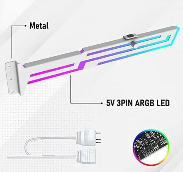 Alt view image 2 of 5 - ARGB GPU Support Bracket, RGB GPU Brace Support, 5V 3Pin addressable GPU Holder, 5v 3pin ARGB White GPU Support Video Card sag Holder, Adjustable Length and Height GPU Stand (White)