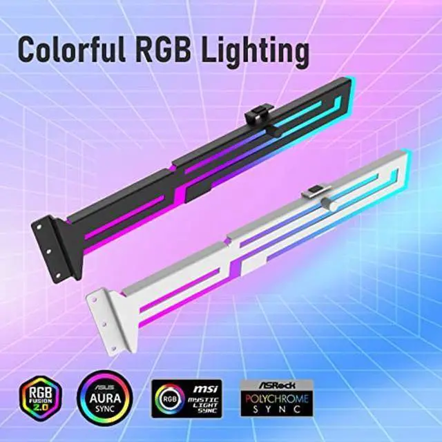 Alt view image 5 of 5 - ARGB GPU Support Bracket, RGB GPU Brace Support, 5V 3Pin addressable GPU Holder, 5v 3pin ARGB White GPU Support Video Card sag Holder, Adjustable Length and Height GPU Stand (White)