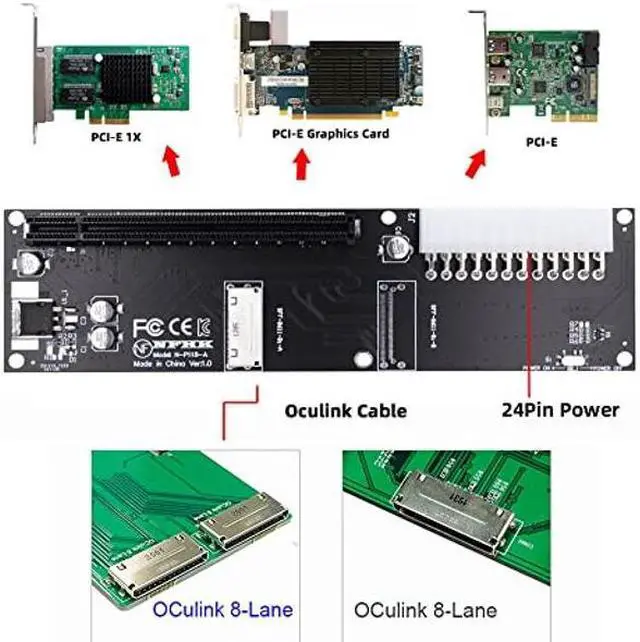 Alt view image 5 of 5 - Cablecc Oculink 8X SFF-8612 8611 to PCI-Express PCIE 16x Adapter with ATX 24pin Power Port for Mainboard Graphics Card