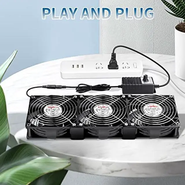 Alt view image 4 of 5 - Wathai 120mm x 38mm 360mm Computer Fan with AC Plug, Powerful Exhaust Fan with Variable Speed Controller AC 110V 120V 240V for Windows Greenhouses Crawl Spaces Garages Cabinet CPU GPU PC Case Cooling