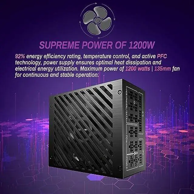Alt view image 4 of 4 - LC-POWER Gaming PC Power Supply, 1200W PSU 80+ Platinum & PCIe 5.0(12+4pin), 135mm Fan, Full Modular, HighEfficiency 92%, Full Range: 110-240 V