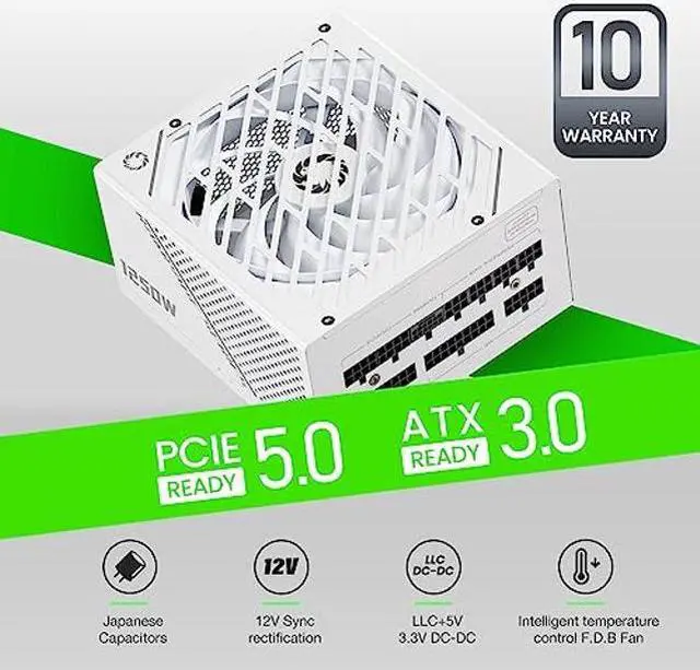 Alt view image 2 of 5 - GAMEMAX Rampage Series, 1250W, Full Modular Power Supply, ATX 3.0 & PCIE 5.0 Ready, 80 Plus Platinum Certified, 105degC Japanese Caps, 135mm F.D.B Fan, 10 Year Warranty, GX1250, White