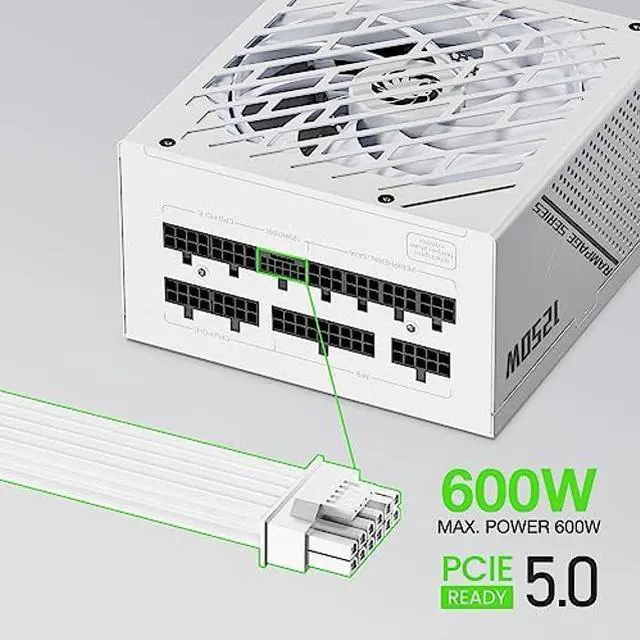 Alt view image 4 of 5 - GAMEMAX Rampage Series, 1250W, Full Modular Power Supply, ATX 3.0 & PCIE 5.0 Ready, 80 Plus Platinum Certified, 105degC Japanese Caps, 135mm F.D.B Fan, 10 Year Warranty, GX1250, White
