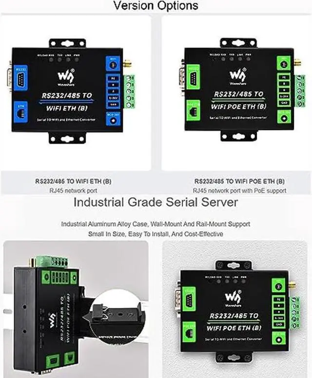 Alt view image 3 of 5 - waveshare RS232/485 to WiFi and Ethernet Converter Serial Server, Modbus Gateway, MQTT Gateway,Serial Port to HTTPD Client, Allow Serial Port to WiFi, Serial Port to Ethernet, Ethernet to WiFi