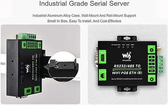 Alt view image 4 of 5 - RS232/485 to WiFi and Ethernet Converter with POE, Serial Server, Modbus Gateway, MQTT Gateway,Serial Port to HTTPD Client, Allow Serial Port to WIFI, Serial Port to Ethernet, Ethernet to WIFI