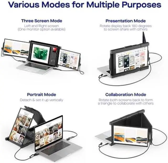 Alt view image 5 of 5 - Mobile Pixels New Upgraded Trio Triple-Screen Laptop Monitors Portable Monitor, 13.3" Triple Monitor for 13''-14'' Laptops Built-in Kickstand (13.3-inch, Two Built-in Sliding displays, New TRO)