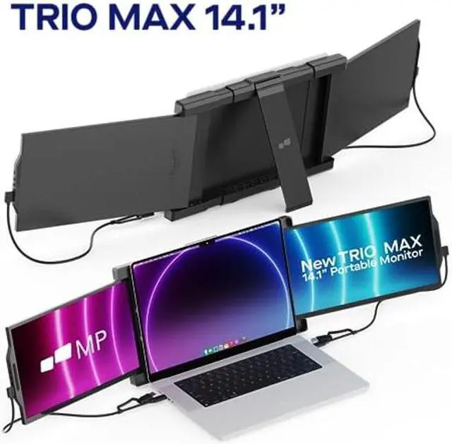 Alt view image 2 of 5 - Mobile Pixels New Trio Max Portable Monitor, 14.1" Triple Monitor for 15''-17.3'' Laptops Built-in Kickstand Laptop Screen Monitor ... (14.1-inch, Two Built-in Sliding displays, New Trio Max)