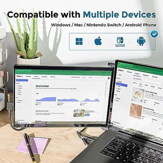 Alt view image 2 of 5 - Duex Max Ds Mobile Pixels 14.1'' FHD 1080p Laptop Screen Extender, USB Type-C/HDMI Ports, Portable Mobile Monitor for 14'' to 17 Inch Laptops, Compatible with Mac/Windows/Android/Switch