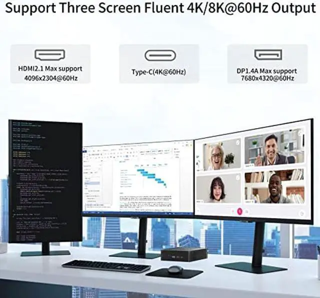 Alt view image 4 of 5 - Kinupute Mini PC i9, Desktop Computer with Core i9-12900H, 14 Cores Upto 5.0GHz, Windows 11 Pro, 64G DDR4, 2T M.2 PCIE4.0 SSD, DP/HDMI/USB-C Triple Display, Support 8K/4K@60Hz, Dual LAN, WiFi6E/BT5.3