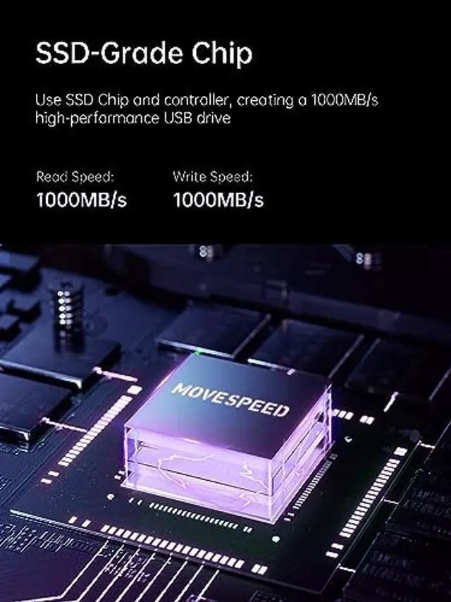 Alt view image 4 of 5 - MOVE SPEED 1TB Solid State Flash Drive 1000MB/s Ultimate High Speed USB 3.2 Type C USB Dual Interface USB Drive Gen 2 Metal Thumb Drive with Keychain Leather Case