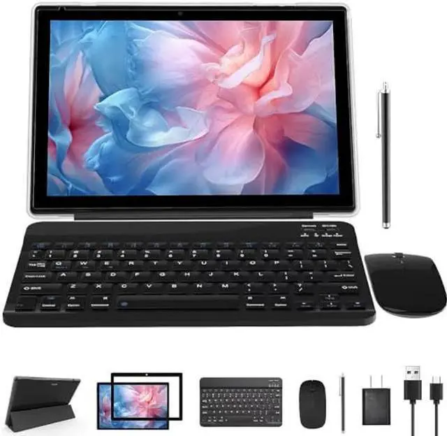 Main image of Tablet 2 in 1 Tablets 10 inch Android 11 Tablet Set with Keyboard Case Mouse Stylus Film, 4GB+64GB Tablets 10.1" Tab 1280*800 HD Touch Screen, 8MP Dual Camera Games Wi-Fi Bluetooth Tableta PC Black.