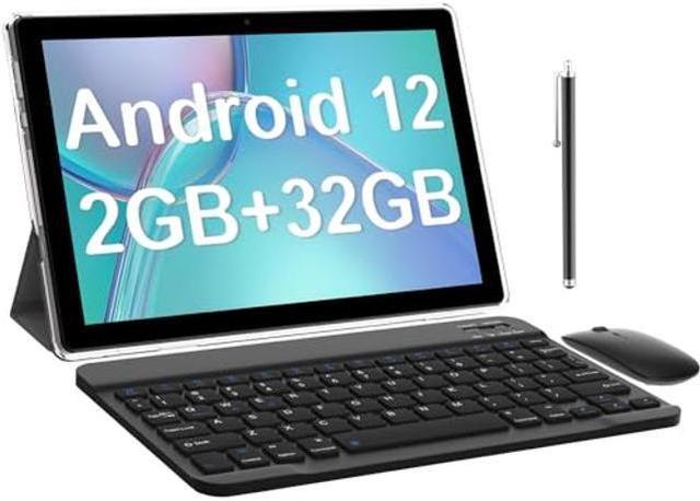 Tablet Android 12 2 en 1 con teclado, tabletas de 10.1 pulgadas incluyen  lápiz óptico de ratón película templada, 2 GB de RAM, 32 GB ROM 512 GB de