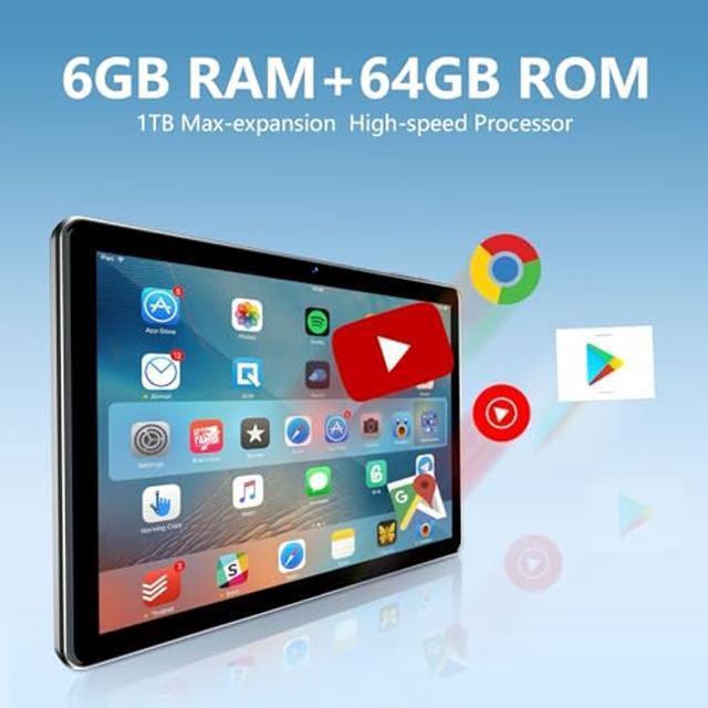 WXUNJA Android 13 Tablets, 10.1 Inch Tablet 64GB ROM 4GB RAM Quad-Core  Processor 6000mAh Battery, 1280x800 IPS HD Touchscreen 5MP+8MP Camera,  Bluetooth,WiFi GPS FM (Black)