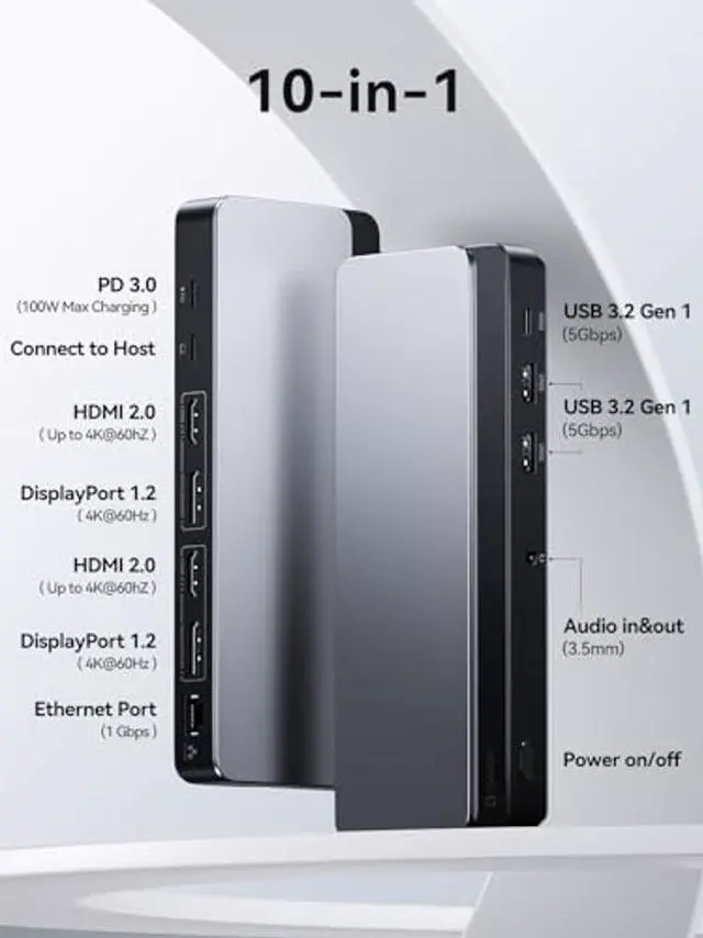Alt view image 2 of 5 - MacBook Docking Station, 10 in 1 Dual Monitor 4K@60hz DisplayLink Multifunction Dock with 2 DP & 2 HDMI, RJ45, 5Gbps USB A & USB C, 100W PD for macOS, Windows Universal Laptop