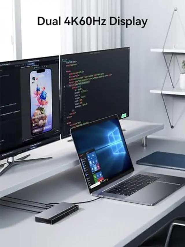 Alt view image 3 of 5 - MacBook Docking Station, 10 in 1 Dual Monitor 4K@60hz DisplayLink Multifunction Dock with 2 DP & 2 HDMI, RJ45, 5Gbps USB A & USB C, 100W PD for macOS, Windows Universal Laptop