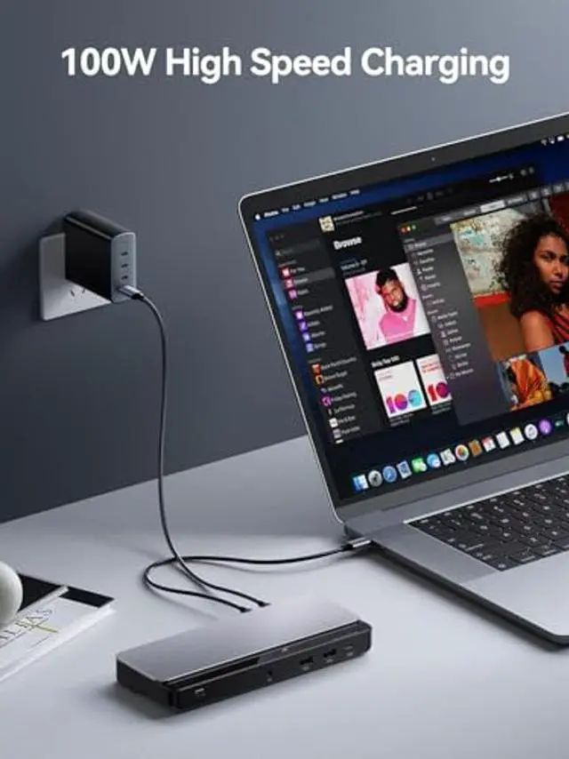 Alt view image 4 of 5 - MacBook Docking Station, 10 in 1 Dual Monitor 4K@60hz DisplayLink Multifunction Dock with 2 DP & 2 HDMI, RJ45, 5Gbps USB A & USB C, 100W PD for macOS, Windows Universal Laptop