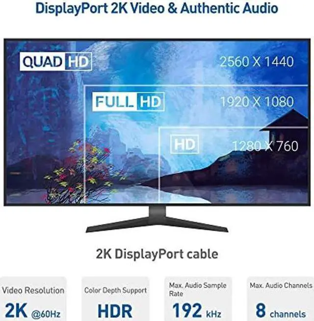 Alt view image 2 of 5 - Cable Matters DisplayPort to DisplayPort Cable, Computer Monitor Cable 25 ft, 2K@60Hz, Display Cable, Male to Male Display Port Cable, Gold-Plated DP to DP Cable, 25 Feet