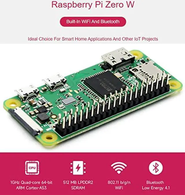 Alt view image 2 of 5 - Built-in WiFi and Bluetooth Pi Zero WH, Zero WH Package Comes with Raspberry Pi Zero W with 40PIN Pre-Soldered GPIO Headers +Mini HDMI to HDMI Adapter +Micro USB OTG Cable