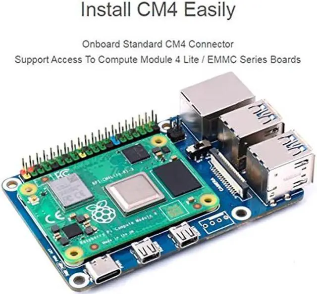 Alt view image 3 of 5 - Compute Module 4 to Raspberry Pi 4 Adapter, Connect CM4 to Replace Raspberry Pi 4B, Alternative for Pi 4,Onboard 4-ch USB 3.0,RJ45 Gigabit Ethernet Port,PoE Header,Compatible with Pi 4B Series Hats