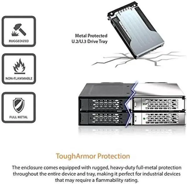 Alt view image 4 of 4 - ICY DOCK 4 x 2.5 NVMe U.2/U.3 SSD PCIe 4.0 Mobile Rack for 5.25" Bay with OCuLink | ToughArmor MB699VP-B V3