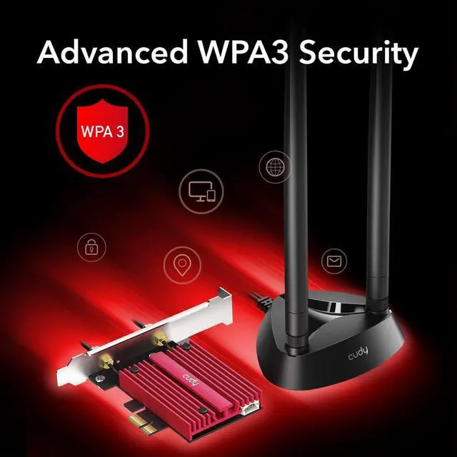 Alt view image 3 of 5 - Cudy New AX5400 WiFi 6E PCIe Card, Bluetooth 5.2 PCIe Adapter, AX210 Inside,Tri Band Wireless Adapter, Bluetooth 5.2, Low-Profile Bracket, WPA3, MU-MIMO, OFDMA, Heat Sink, Windows 11, 10, WE4000