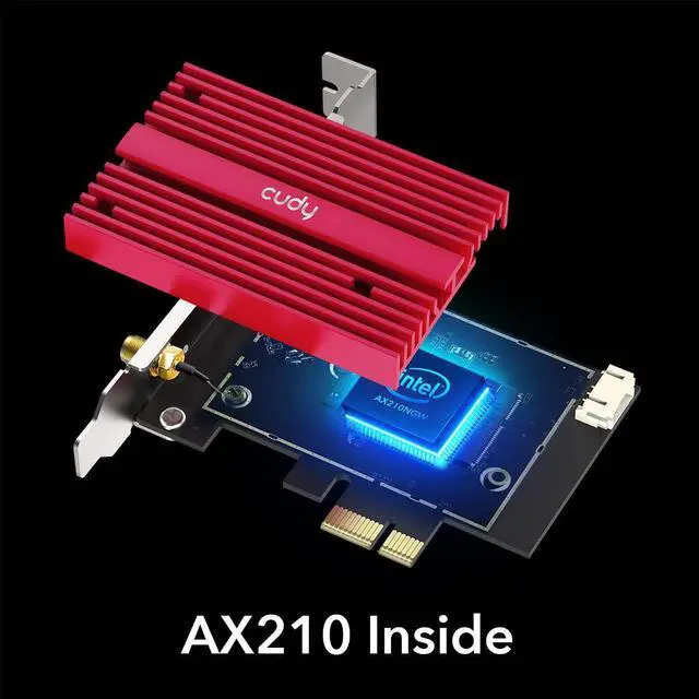Alt view image 5 of 5 - Cudy New AX5400 WiFi 6E PCIe Card, Bluetooth 5.2 PCIe Adapter, AX210 Inside,Tri Band Wireless Adapter, Bluetooth 5.2, Low-Profile Bracket, WPA3, MU-MIMO, OFDMA, Heat Sink, Windows 11, 10, WE4000