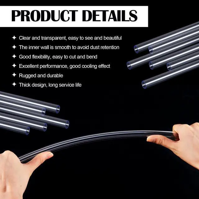 Alt view image 3 of 5 - Frienda 12 Pcs Clear PETG Tube 0.39 inch/ 10 mm ID, 0.55 inch/ 14 mm OD Rigid PETG Tubing Water Cooling Kit Water Cooling Systems for PC Liquid, 30 Inch Long