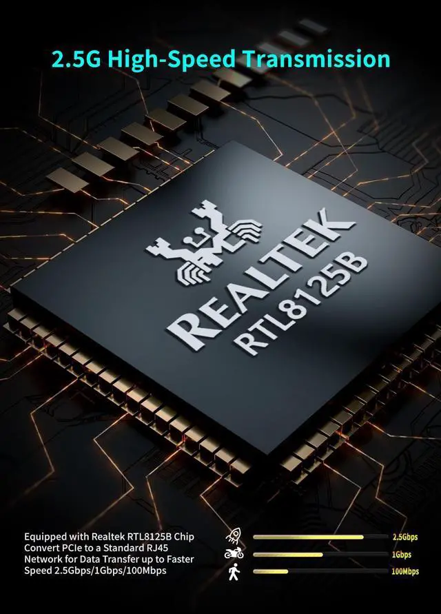 Alt view image 2 of 6 - 2 Port 2.5Gb PCIe Network Card, Dual LAN Port 2.5 Gigabit Ethernet Interface Adapter, with Realtek RTL8125B, Support NAS/PC, 2.5G NIC Compliant Windows/Linux/MAC OS