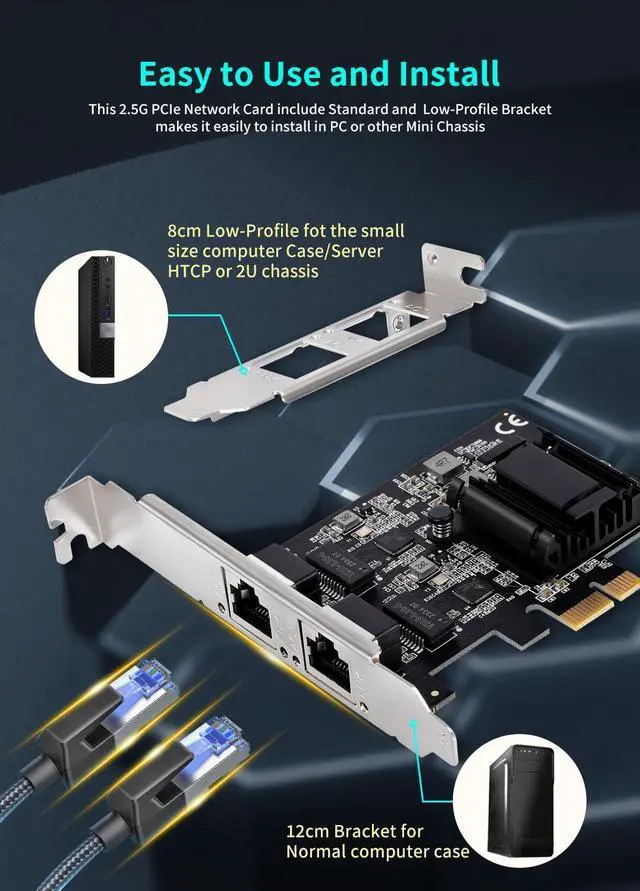 Alt view image 5 of 6 - 2 Port 2.5Gb PCIe Network Card, Dual LAN Port 2.5 Gigabit Ethernet Interface Adapter, with Realtek RTL8125B, Support NAS/PC, 2.5G NIC Compliant Windows/Linux/MAC OS