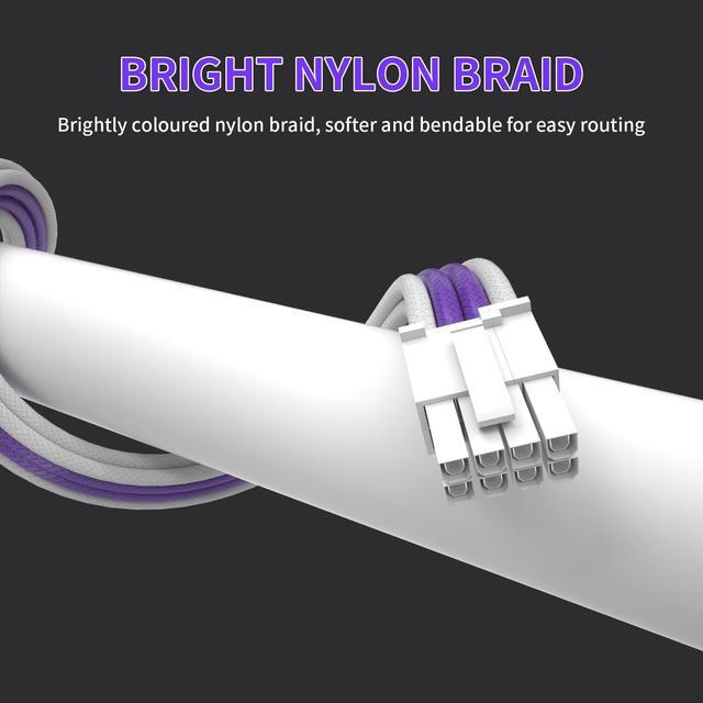 Alt view image 2 of 5 - Sirlyr PSU Extension Cable Kit - Custom Sleeved Power Supply Mod for PC Build 16AWG 24Pin ATX/8 (4+4) Pin EPS CPU/8 (6+2) Pin PCI-E GPU PSU - White Purple 5 Kits