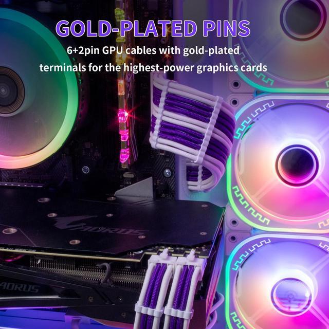 Alt view image 4 of 5 - Sirlyr PSU Extension Cable Kit - Custom Sleeved Power Supply Mod for PC Build 16AWG 24Pin ATX/8 (4+4) Pin EPS CPU/8 (6+2) Pin PCI-E GPU PSU - White Purple 5 Kits