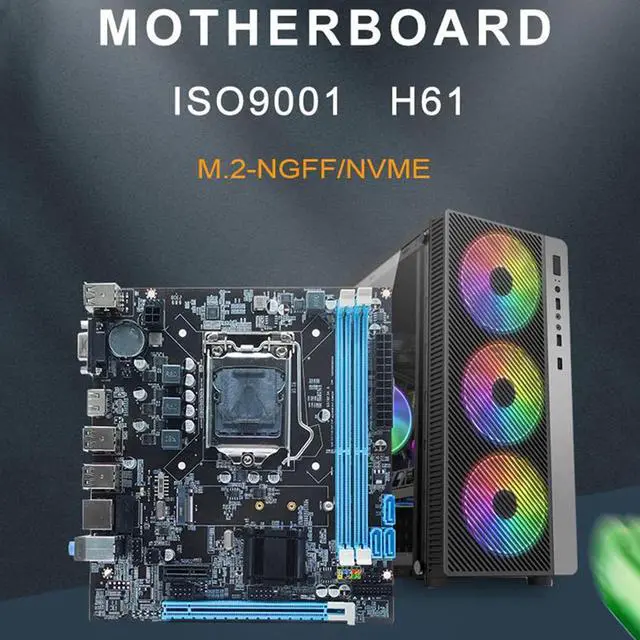 Alt view image 2 of 5 - Pomya H61 Desktop Motherboard for LGA1155 Socket I3 I5 I7 - Channel DDR3 M.2 NVMe NGFF 100Mbps LAN Micro ATX, USB2.0 PCI Express X16 Gaming