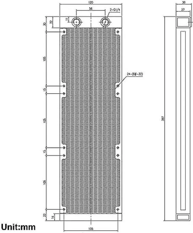 Alt view image 3 of 5 - CLYXGS Water Cooling Radiator, 12 Pipe G1/4 Thread Heat Row Radiator 12 Pipe Aluminum Heat Exchanger Radiator for PC CPU Computer Water Cool System 360mm White