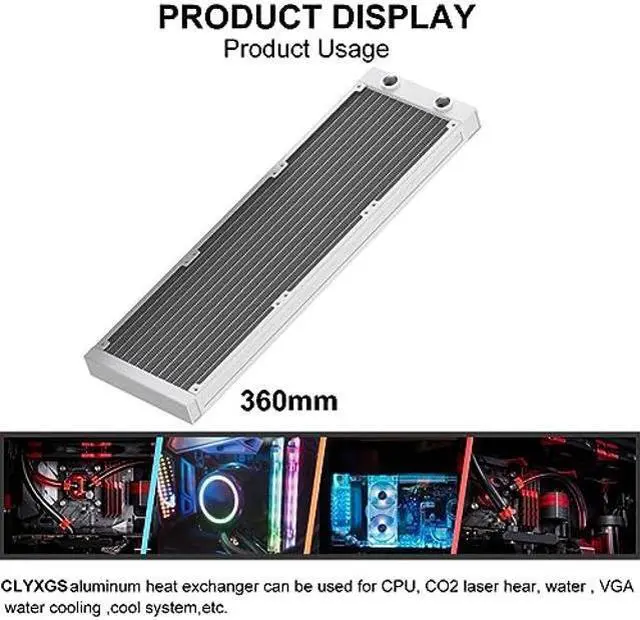 Alt view image 4 of 5 - CLYXGS Water Cooling Radiator, 12 Pipe G1/4 Thread Heat Row Radiator 12 Pipe Aluminum Heat Exchanger Radiator for PC CPU Computer Water Cool System 360mm White