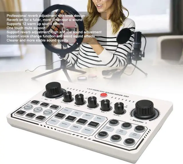 Alt view image 5 of 5 - X50 Live Sound Card, 12 Warm Up Sound Effects One Touch Mute USB External Sound Card DJ Mixer for Live Streaming, PC, Recording