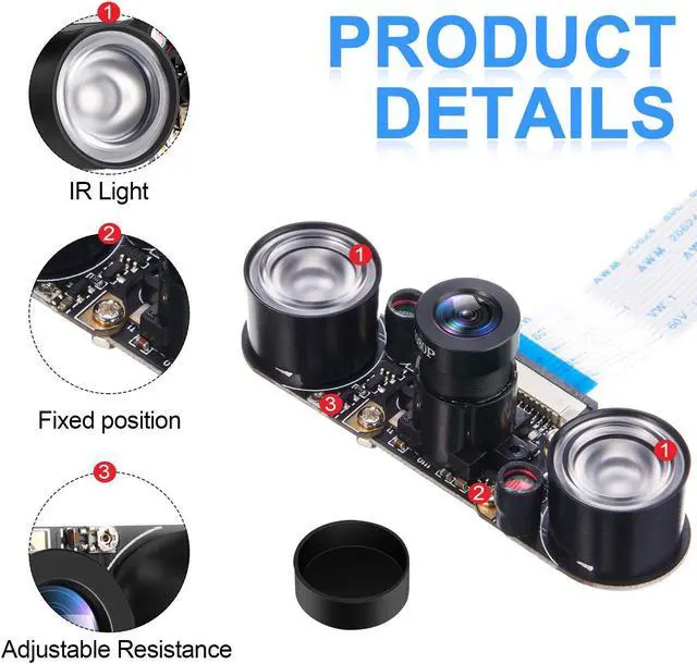 Alt view image 2 of 5 - Weewooday 2 Sets for Camera Module 5MP OV5647 1080P Video Webcam Sensor Infrared Night Camera Module Compatible with Raspberry Pi B/B+ A+ RPi 4/3/ 2/1/ Zero/Zero with FFC Cable (Adjustable Focus)