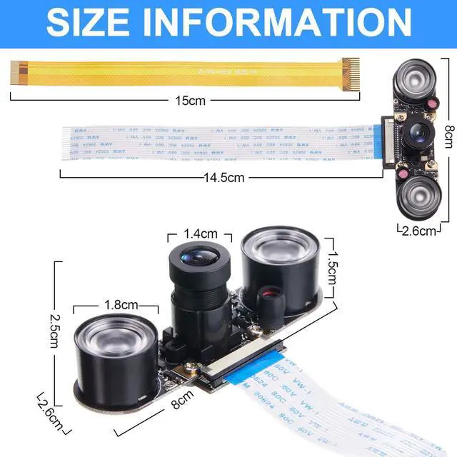 Alt view image 3 of 5 - Weewooday 2 Sets for Camera Module 5MP OV5647 1080P Video Webcam Sensor Infrared Night Camera Module Compatible with Raspberry Pi B/B+ A+ RPi 4/3/ 2/1/ Zero/Zero with FFC Cable (Adjustable Focus)