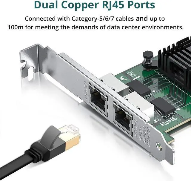 Alt view image 2 of 5 - ipolex 1.25G Gigabit Ethernet Converged Network Adapter (NIC) with Intel I350AM2 Controller - Compatible for Intel I350-T2, Dual Copper RJ45 Ports, PCI-E 2.1 X4