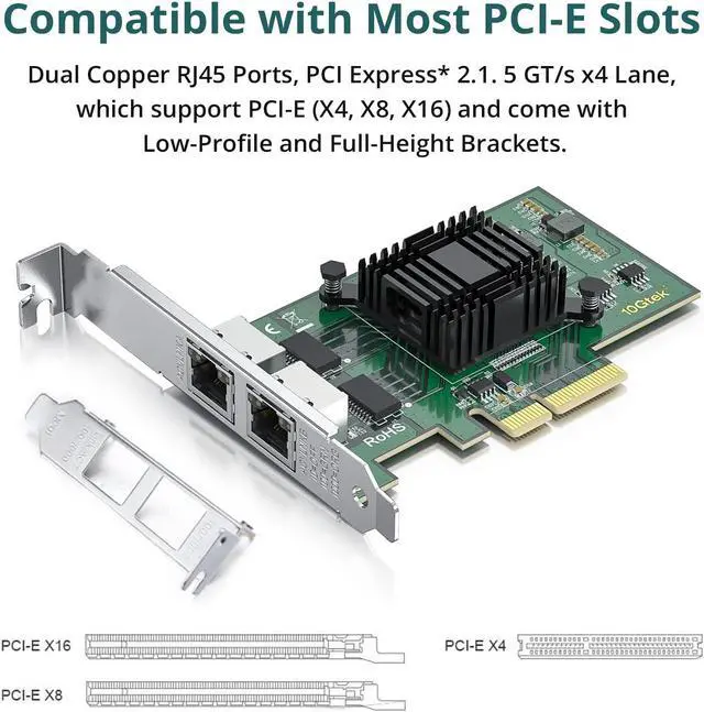 Alt view image 3 of 5 - ipolex 1.25G Gigabit Ethernet Converged Network Adapter (NIC) with Intel I350AM2 Controller - Compatible for Intel I350-T2, Dual Copper RJ45 Ports, PCI-E 2.1 X4