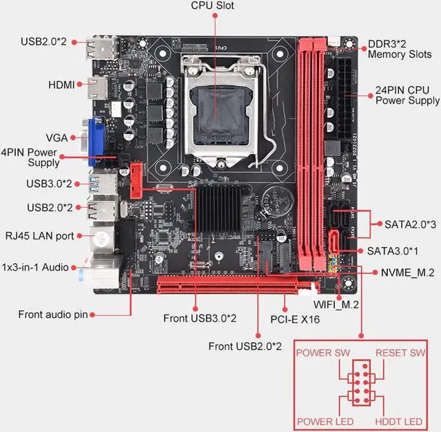Alt view image 5 of 5 - Desktop Computer Motherboard, ATX B75A LGA1155 DDR3 Motherboard, i3 i5 i7 Processor, PCIe 16X, Card, SATA3.0, SATA2.0, VGA , 10 x USB Ports