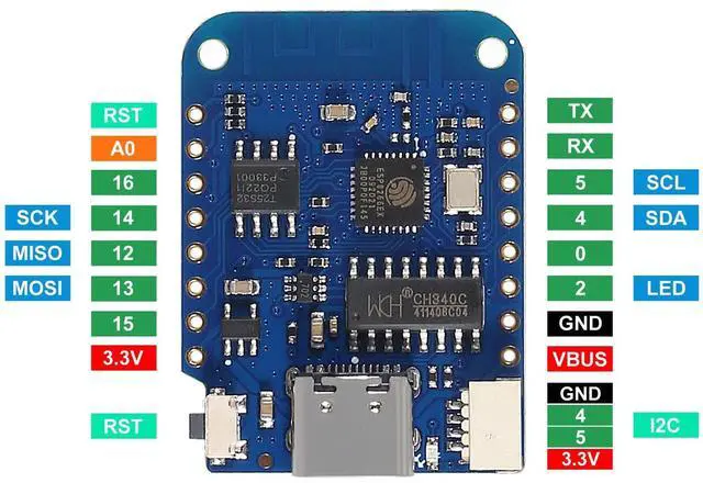 Alt view image 3 of 5 - AITRIP 10PCS WeMos D1 Mini V4.0.0 Type-C USB WiFi Internet of Things Board Based ESP8266 4MB Compatible with Arduino MicroPython Nodemcu