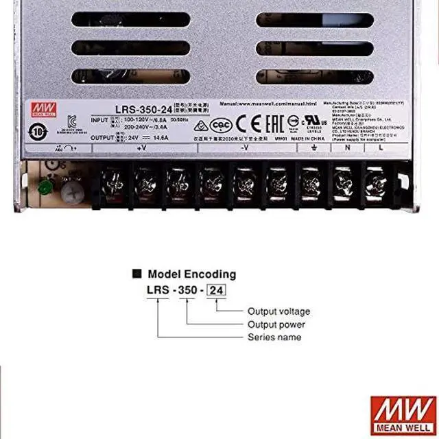 Alt view image 2 of 5 - Mean Well 24V Power Supply LRS-350-24, DC 350W 14.6A Enclosed DC Switching Power Supply, 3D Printer Replacement Power Bench, with a Terminal Cover, Mounting Brackets and Screws