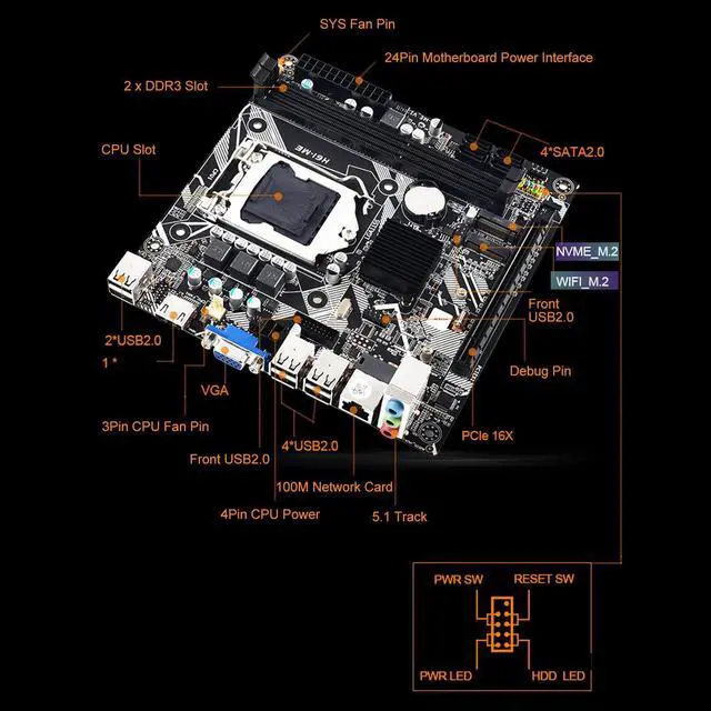 Alt view image 4 of 5 - LGA 1155 Motherboard, Mini ITX Desktop PC Motherboard Support M.2, NVME M.2, VGA, HDMI, 10 USB2.0, Channel DDR3