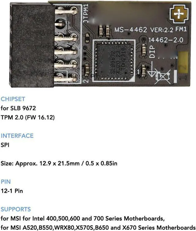 Alt view image 4 of 5 - TPM2.0 Module with SLB 9672 for Motherboards, Encryption Security,10 11 Support